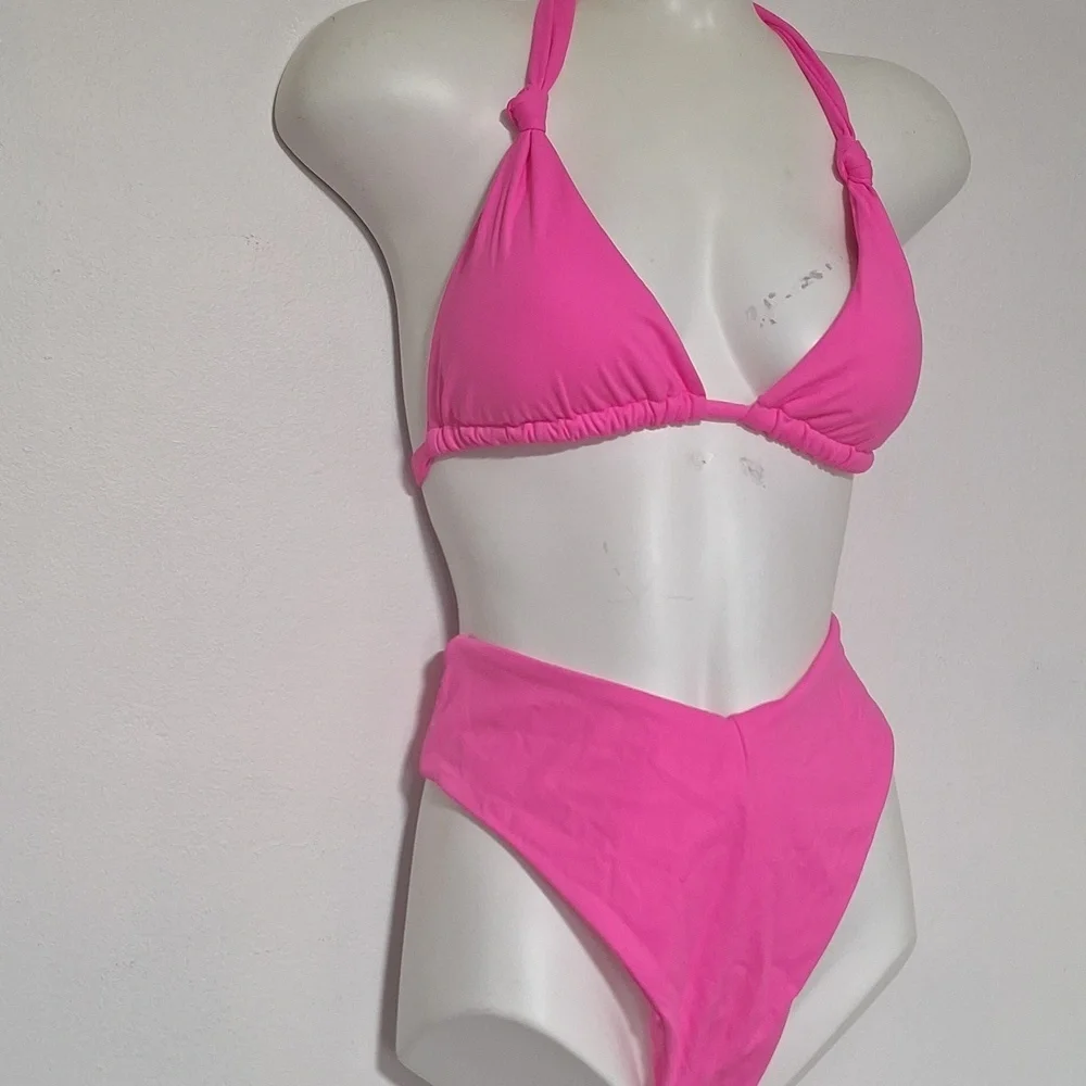 Vibrant Pink Bikini Swim Set High Waist Cheeky Bottoms